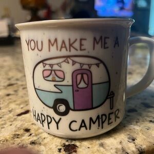 Happy Camper Mug with Cute Ceramic Caravan Design Retro Camping